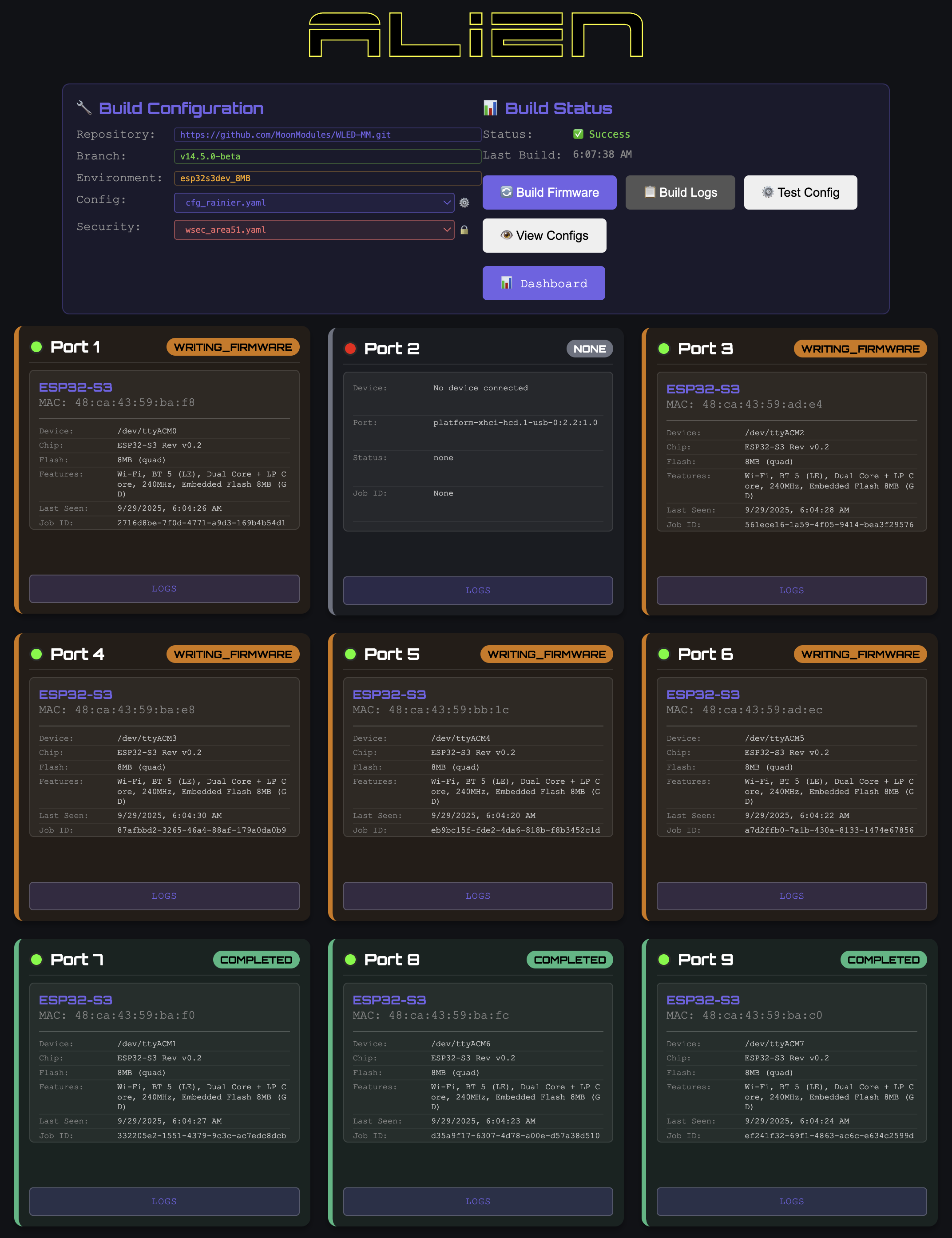 Factory System Dashboard - ESP32 Device Management Interface